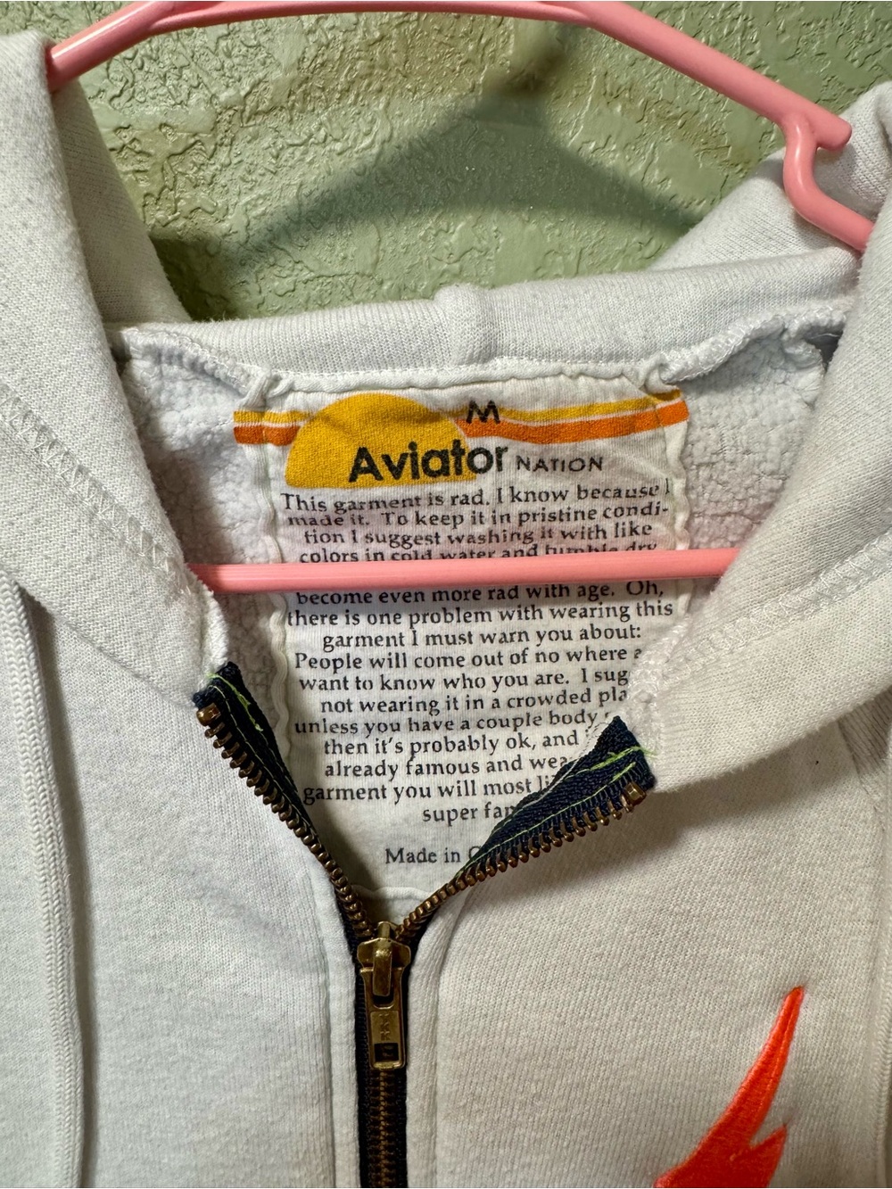 Aviator Nation White Hoodie with Neon Rainbow Sleeve Stripes M - Picture 4 of 8